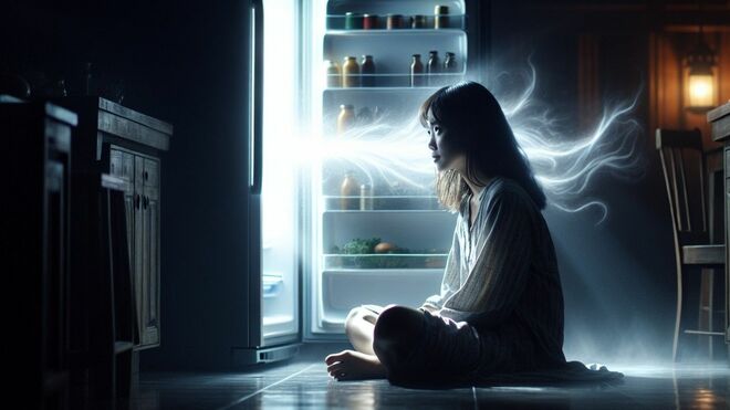 冷蔵庫を覗く若い女